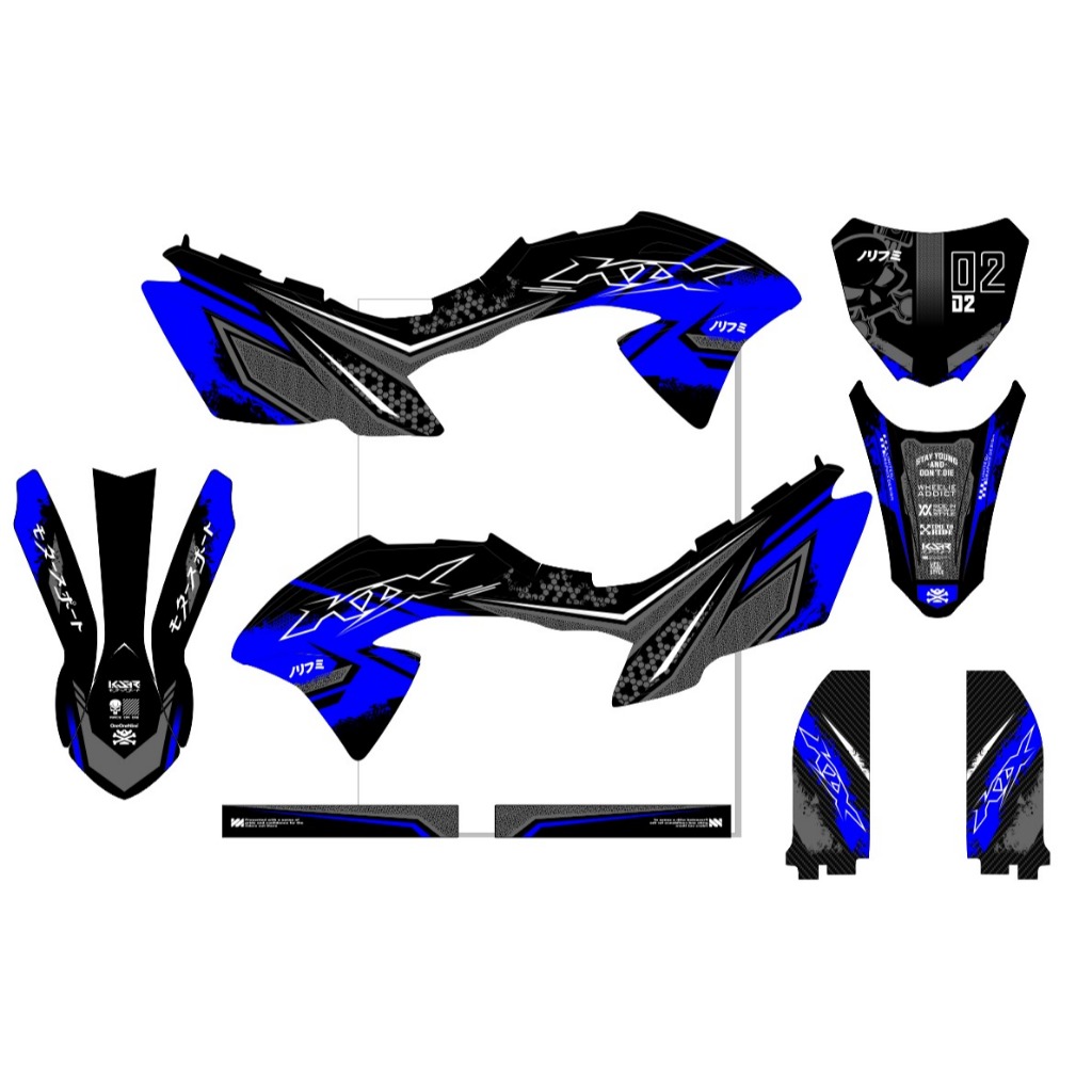 Decal stiker motor KLX 150 BF full body WARNA biru hitam abu