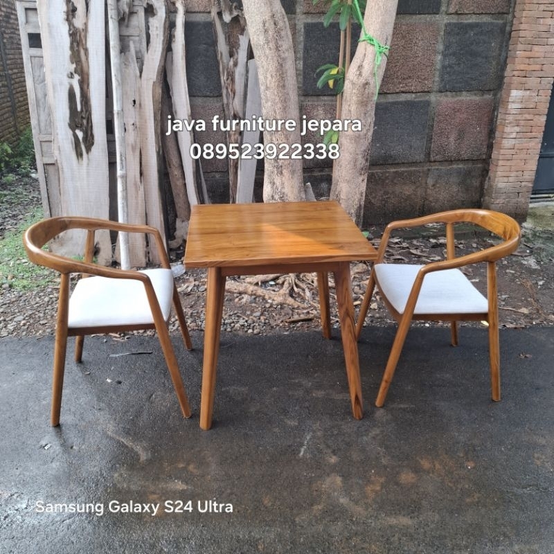 meja kursi cafe set full kayu jati jepara 2 kursi 1 meja