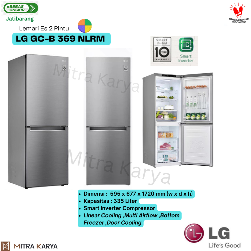 LG GC-B369NLRM Kulkas LG 2 Pintu Bottom Freezer Inverter Lemari Es LG 2 Pintu 305L Indramayu