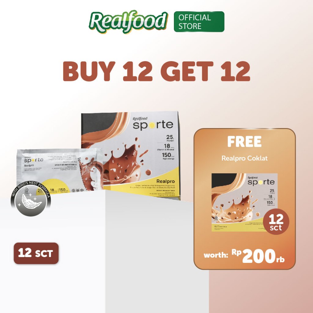 

BUY 12 GET 12 Realfood Sporte Realpro Cokelat