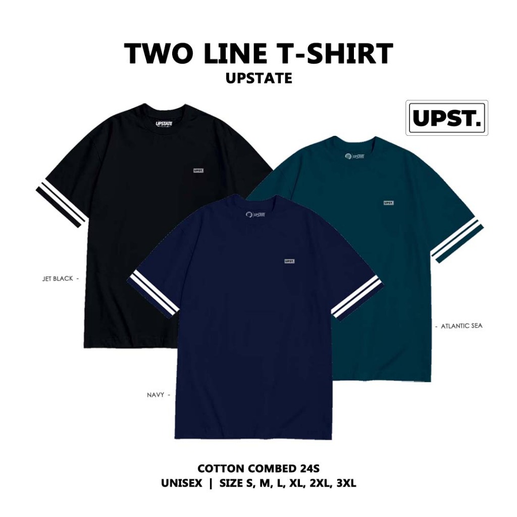 Almos Kaos Distro Two Line Upst Series Katun Combed 24s Basic Tshirt Pria Polos Baju Pendek Simple