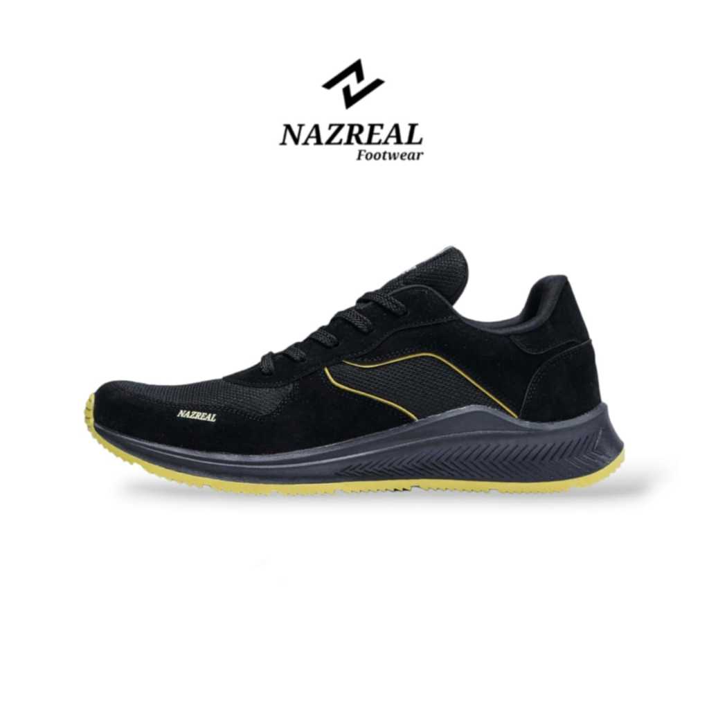 NAZ MARCEL - Sepatu Sneaker Running Pria Kasual Sport Hitam Kuning Sepatu Jogging Pria 100% ORIGINAL