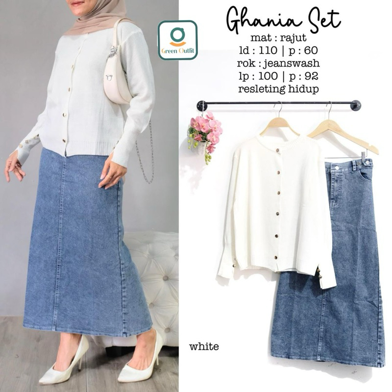 Ghania Set // One Set Cardigan Panjang dan Rok Jeans