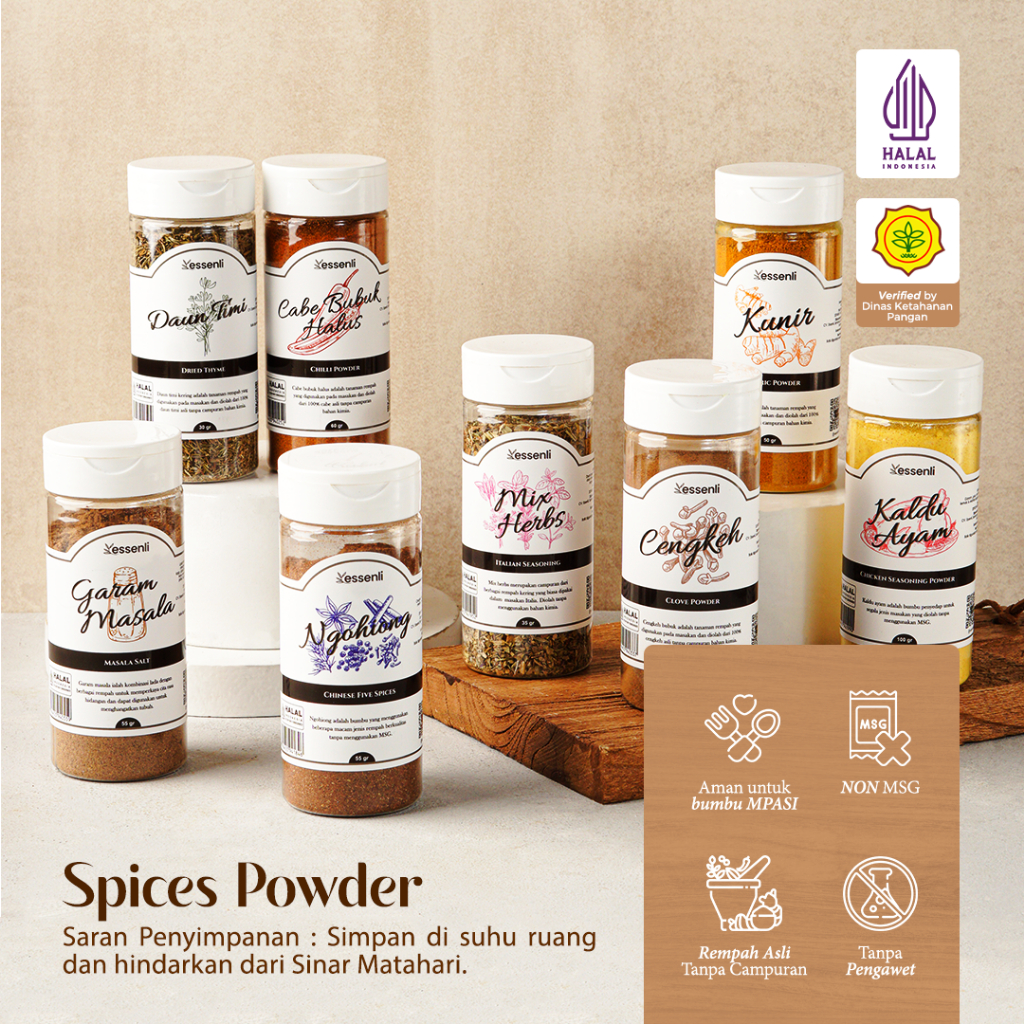 

ESSENLI Bumbu Rempah Dapur Bubuk Organik NON MSG (Kemasan Jar)