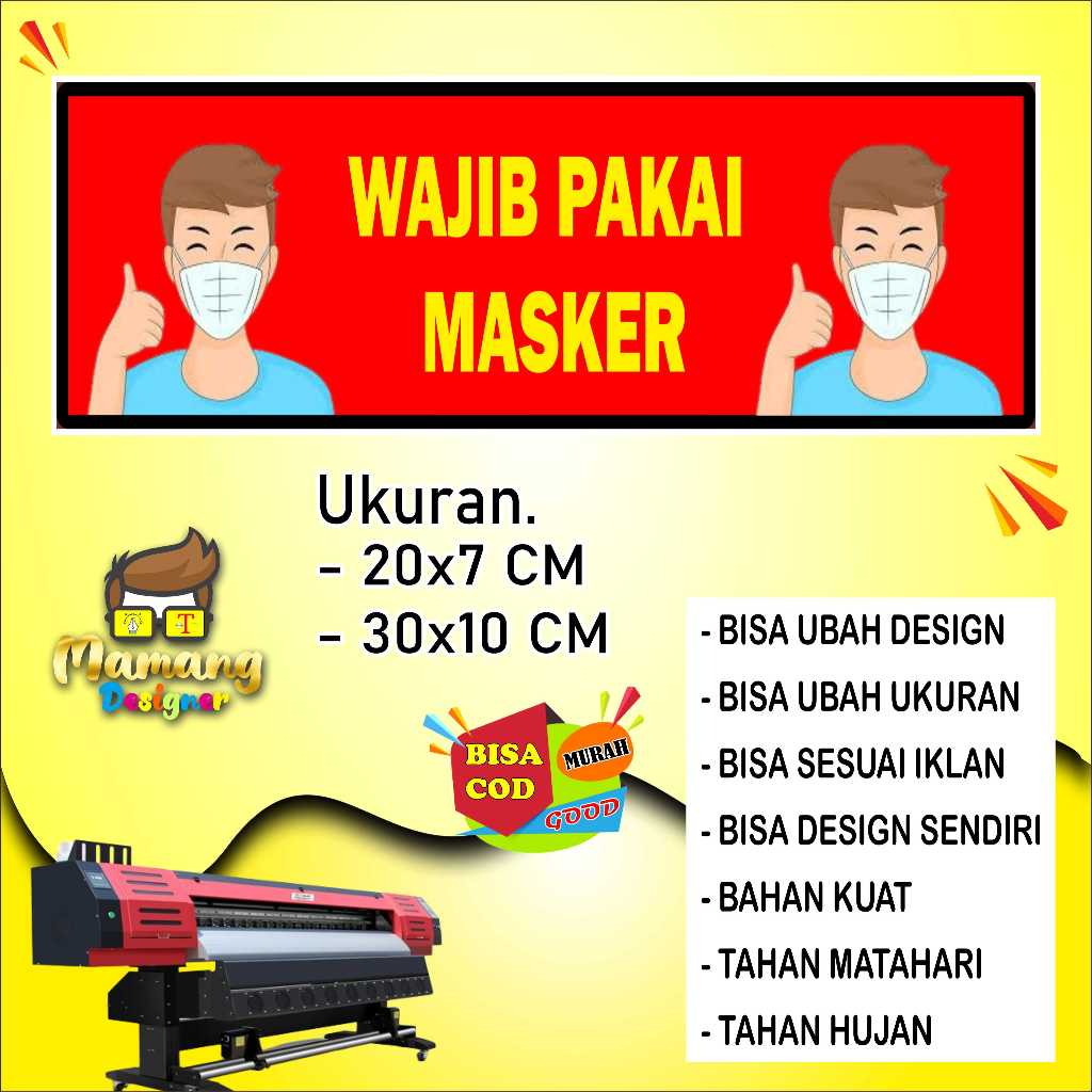

Sticker Tempelan Dinding Wajib Pakai Masker Bahan Cerah Merah