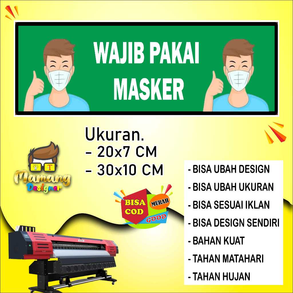 

Sticker Tempelan Dinding Wajib Pakai Masker Bahan Kuat Hijau