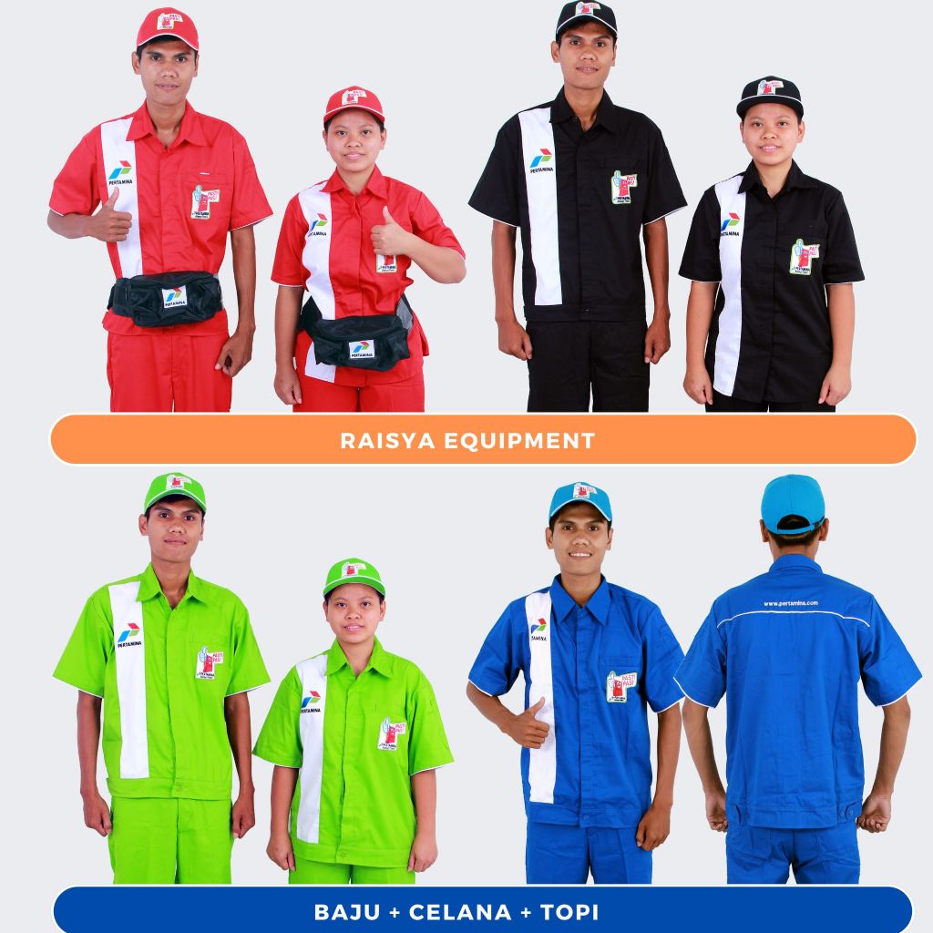Seragam spbu pertamina Operator, Ob, Pengawas, Teknisi Baju, Celana, dan Topi