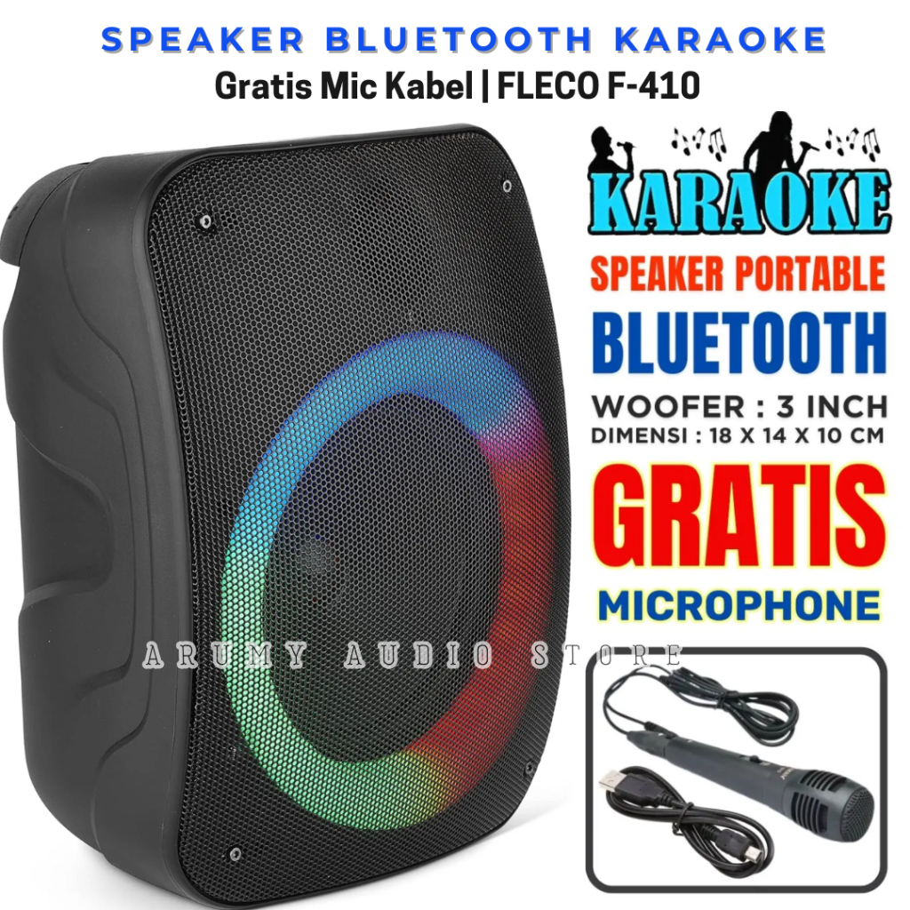 Speaker Karaoke portable Gratis Mic Fleco F-410 - Speaker Bluetooth Fleco 410 | Speaker Bluetooth Fl