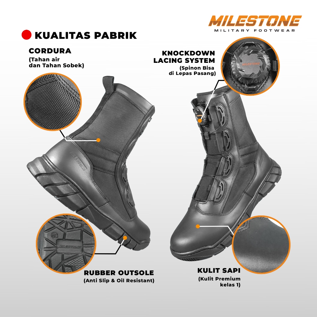 Sepatu PDL Tactical Tali Putar Toxin Merk Milestone Standart Jatah TNI POLRI KEMHAN