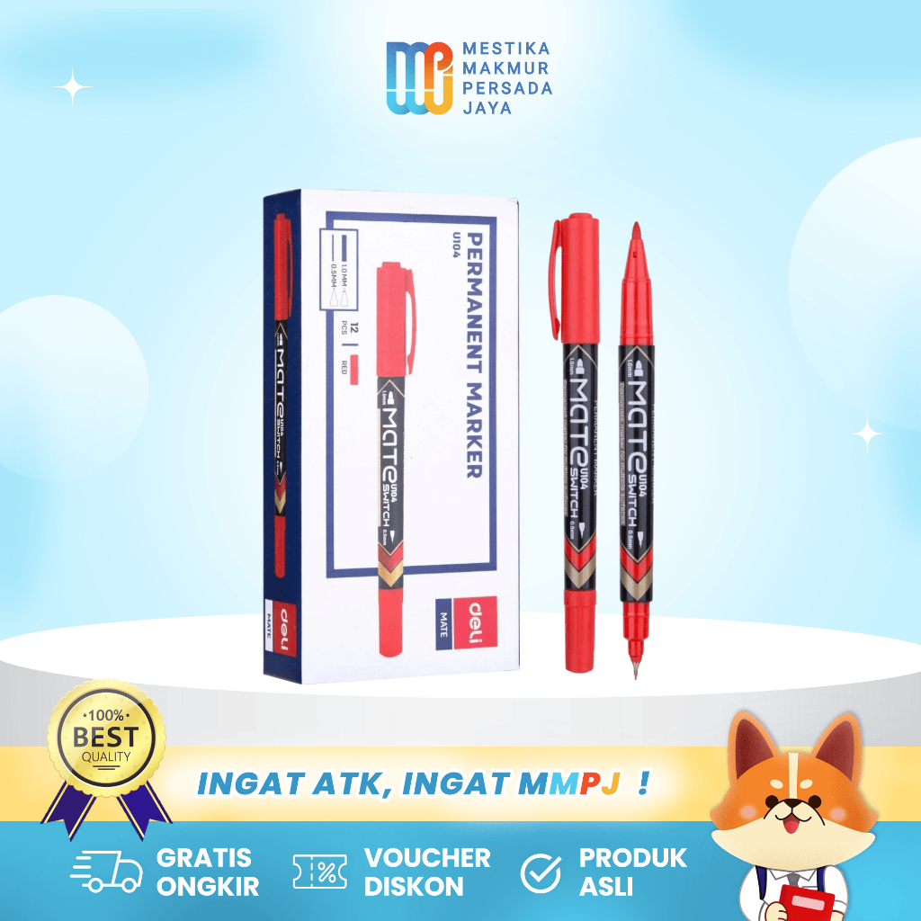 

Deli Spidol Kecil Permanen Tinta Merah Dual Tip 0.5mm Cepat Kering Tahan Air EU10440