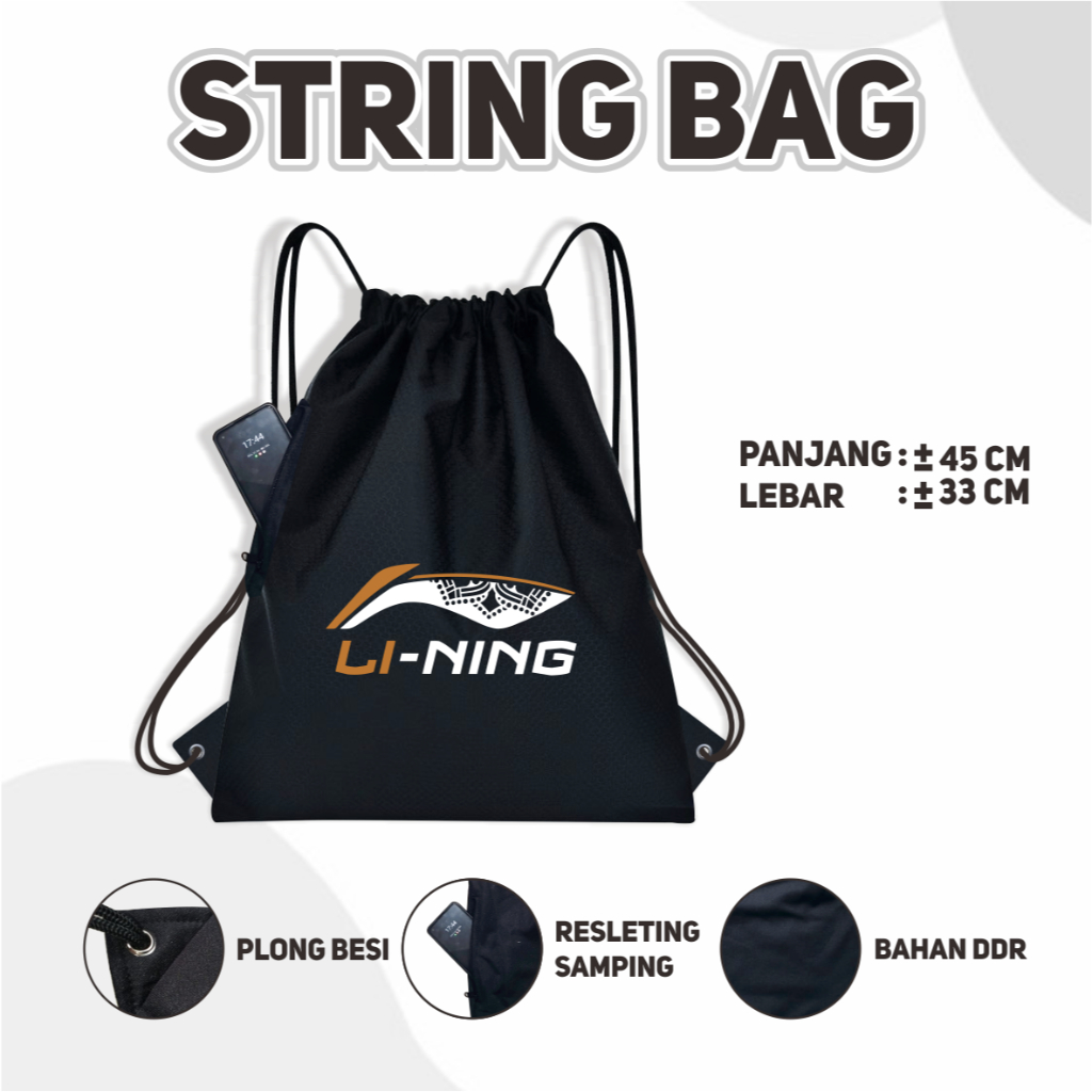 Tas serut badminton bulutangkis lin-ing tas punggung olahraga tas ransel kain tas sepatu tas serut k
