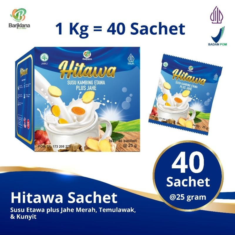 

Hitawa Sachet 1 Box Isi 40 Sachet Susu Etawa Jahe Baik untuk Nyeri Sendi Asam Urat