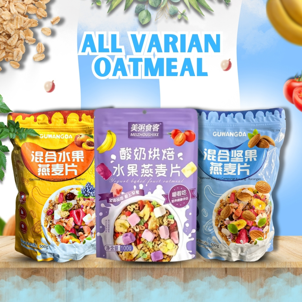 

GUWANGDA All Varian Mixed Oatmeal Granola Fruits Yoghurt Minuman Sereal Menyehatkan 500gr