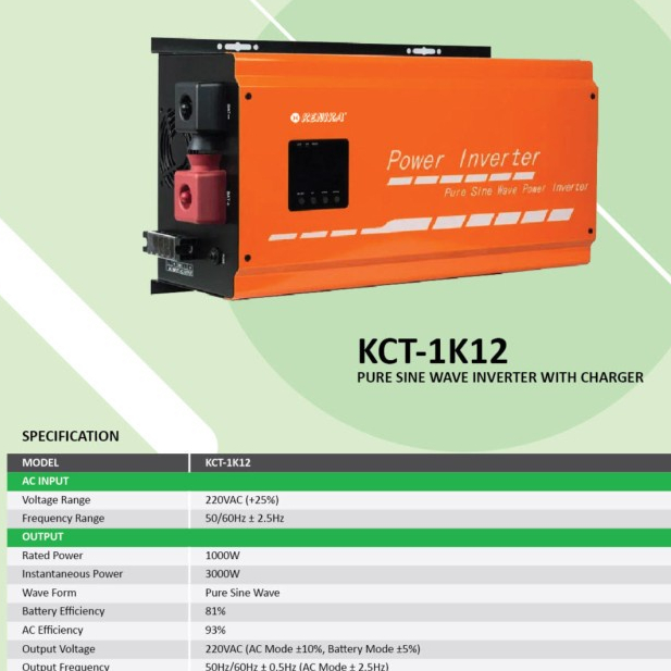 KENIKA SOLAR POWER INVERTER PURE SINE WAVE 1000W-12V DC [KCT-1K12]