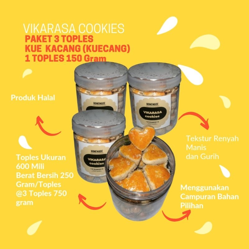 

PAKET 3 TOPLES KUE KACANG (KUECANG) Vikarasa Cookies