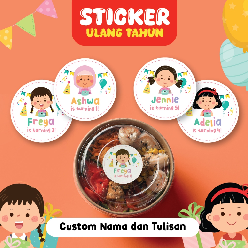 

Stiker Sticker Bulat Ulang Tahun Anak Label Custom Sticker Bento Birthday Sticker Anak souvenir