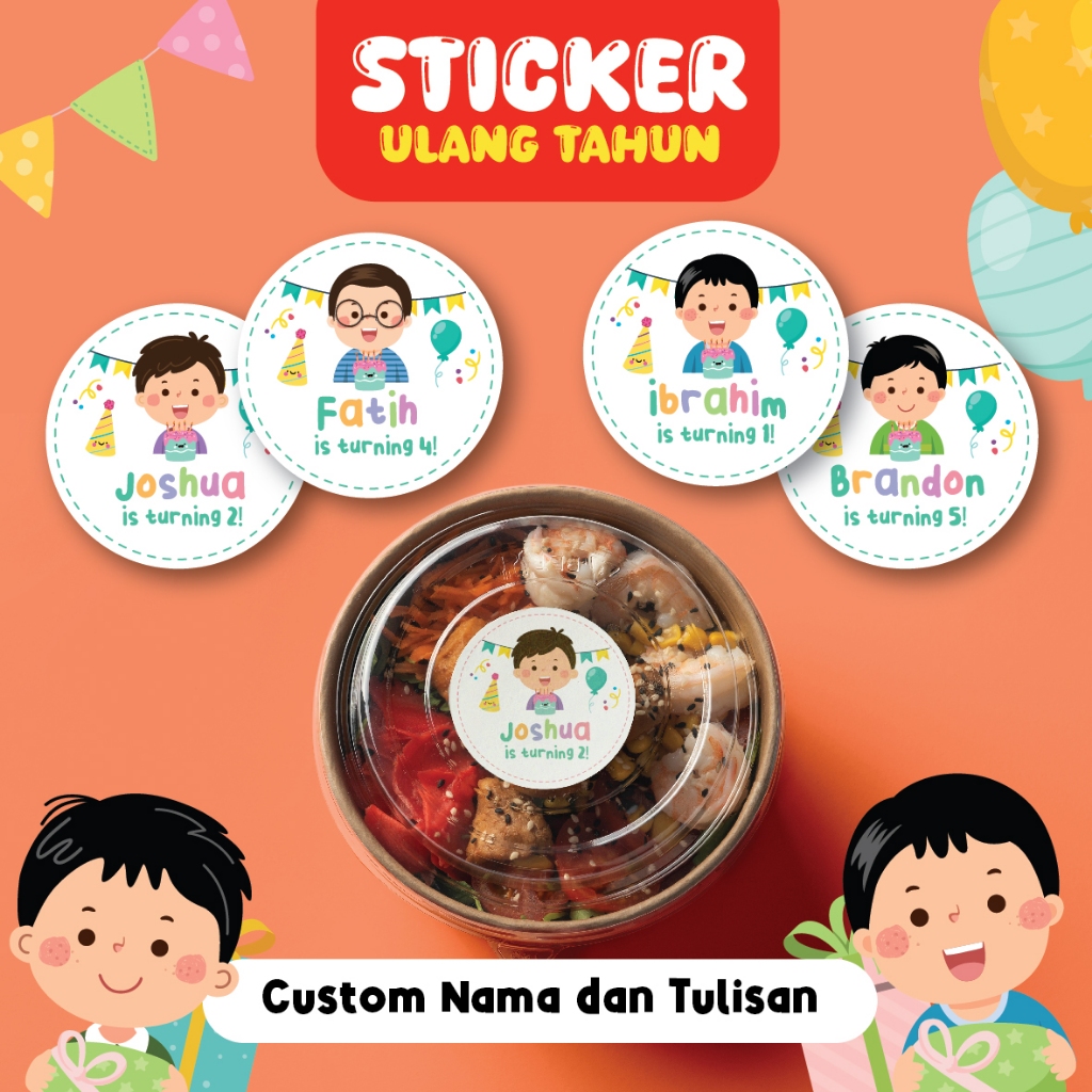 

Stiker Sticker Bulat Ulang Tahun Anak Label Custom Sticker Bento Birthday Sticker Anak souvenir tema boy