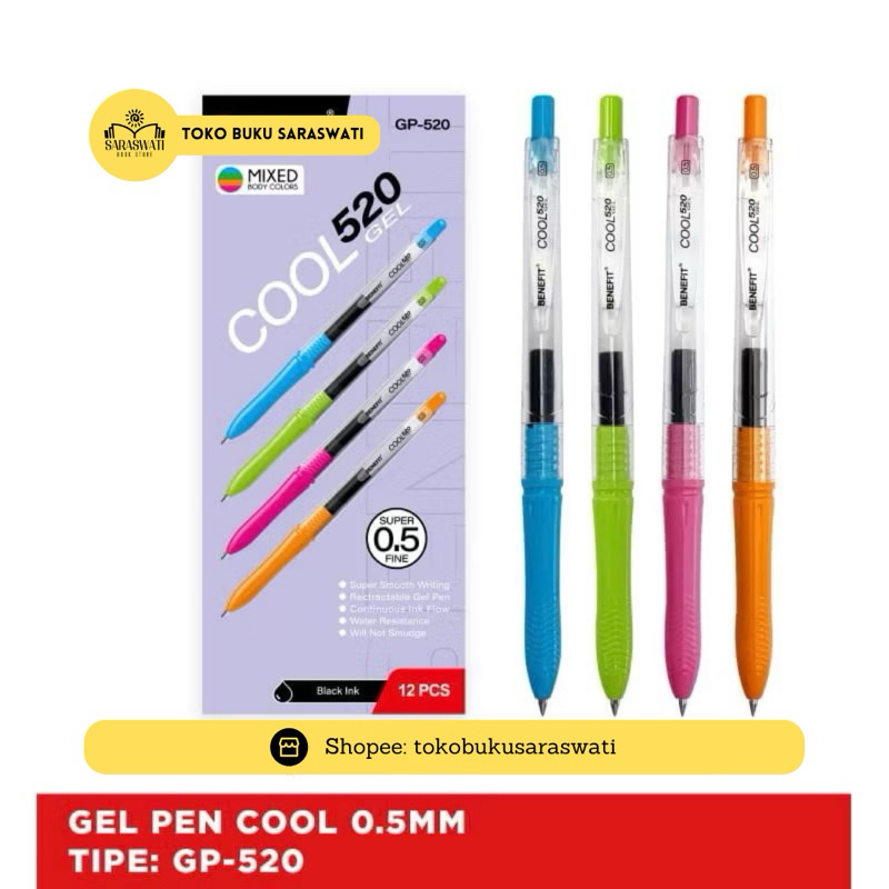 

Pulpen Gel Pen Benefit Cool GP-520 0.5mm Satuan/Eceran