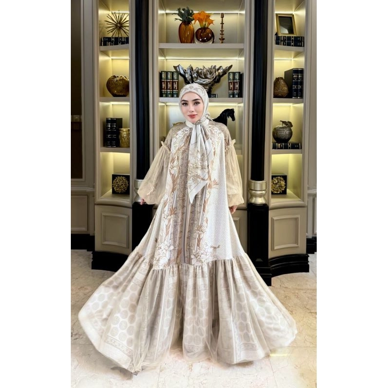 GAMIS SET HIJAB PRINTING SHELLASAUKIA TILE