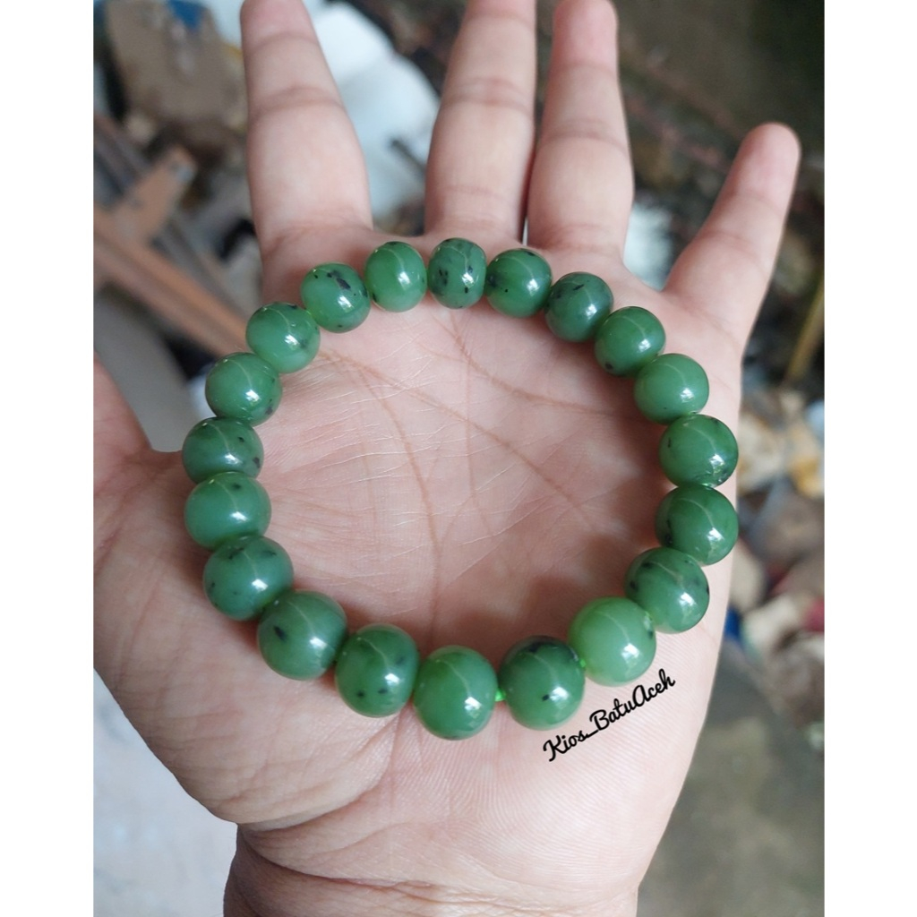 Gelang Batu Giok Nephrite Jade Original Asli Aceh Bulat Size 12