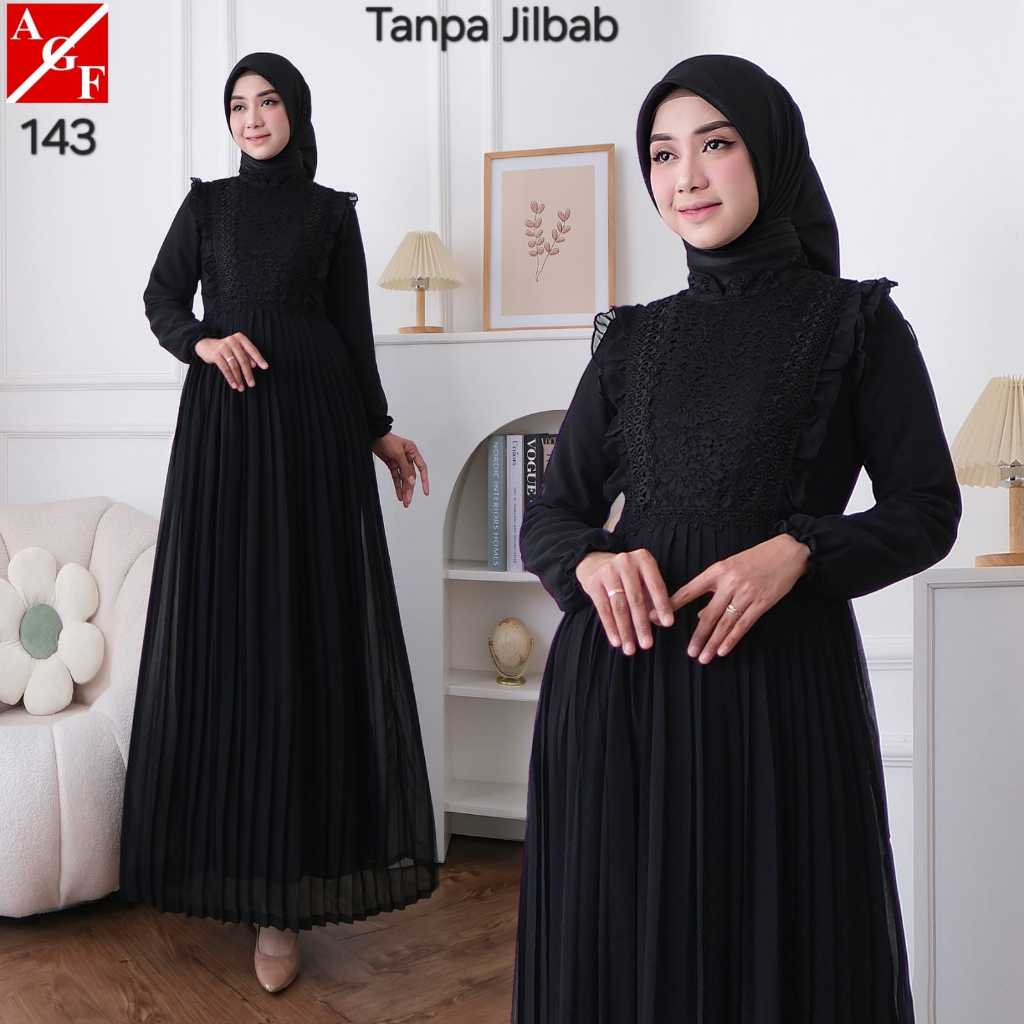 Gamis Hitam Cerutti Kombinasi Renda Import Tanpa Jilbab 143 Agnes Fashion