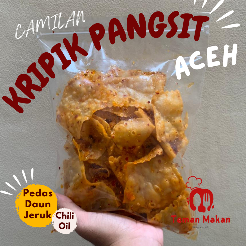 

[FREE PACKING KARDUS DAN BUBLE WRAP] Keripik Pangsit Aceh Pedas Chili Oil Daun Jeruk 100Grm 250Grm