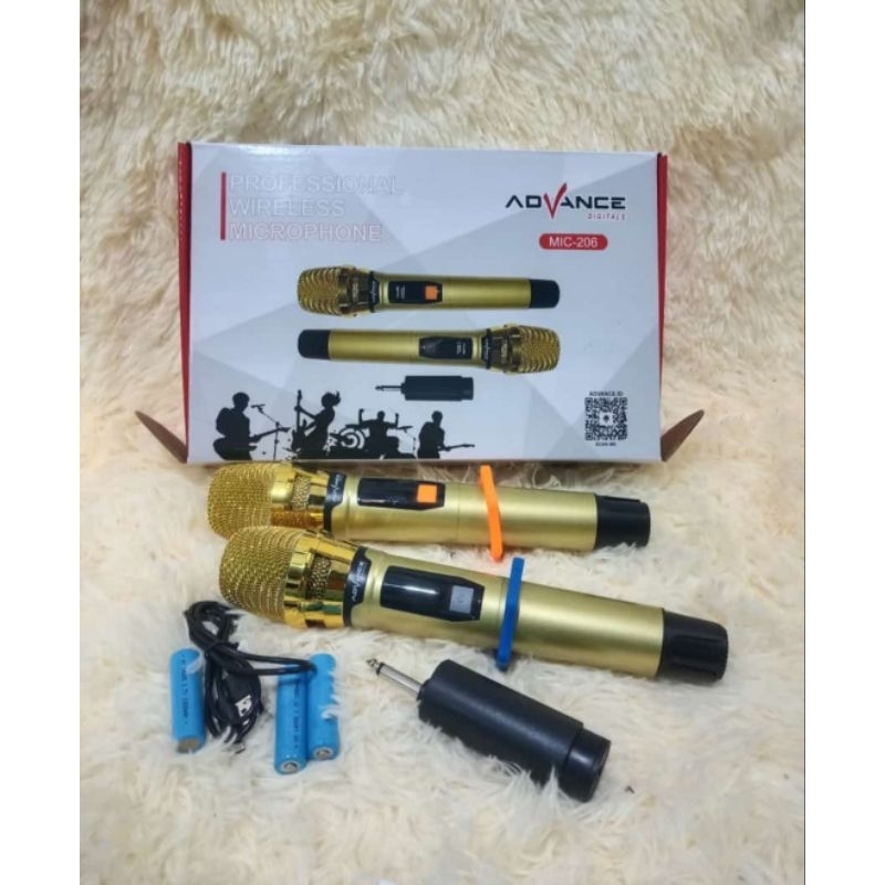 Mikrofon Profesional ADVANCE MIC-206 /Mic Wireless Mikrofon Bluetooth Gold Bisa di Charger