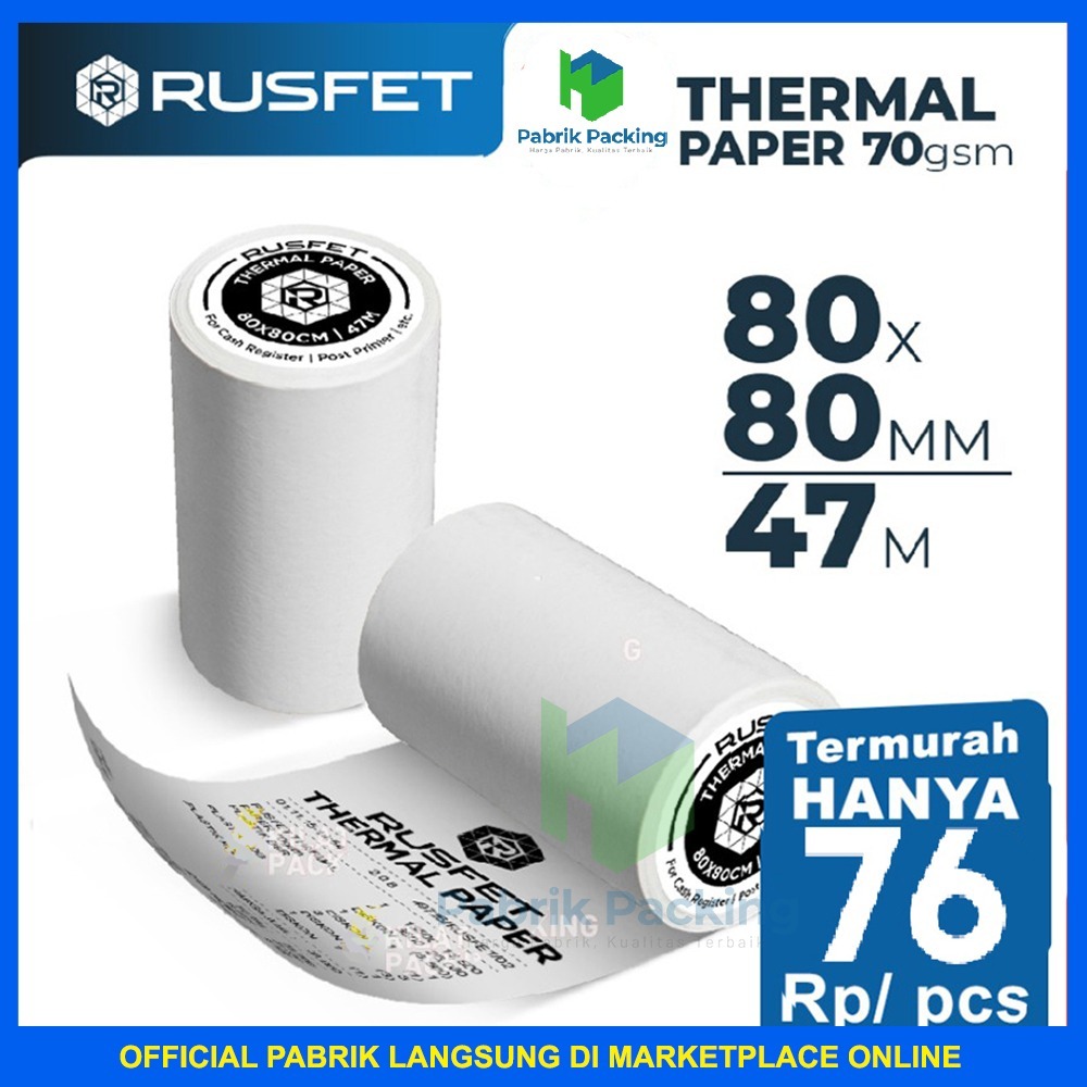 

Paper Thermal Kertas Print Struk Kasir 80x80mm Rusfet Dus Ekspedisi