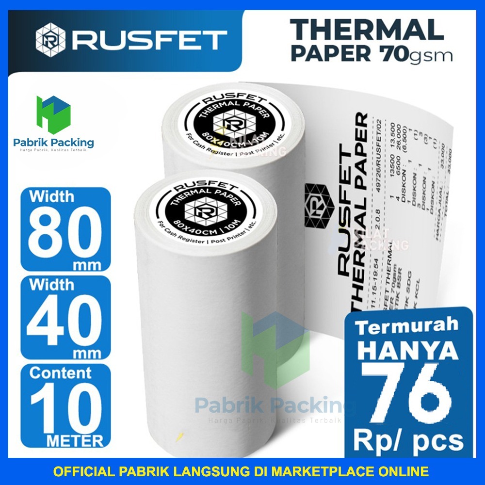

Thermal Kertas Struk Kasir Paper Thermal 80x40mm Rusfet Dus Ekspedisi