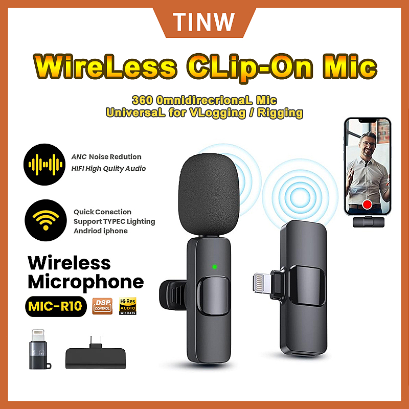 TINW Wireless Mic mikrofon lavalier Wireless Clip on Nirkabel Portabel Video pembuatan Rekaman  Audi