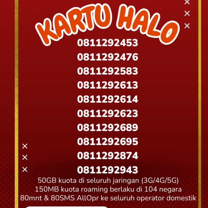 Kuota 50GB  Telkomsel kartu halo 10 digit nomor cantik Nomor langka 23