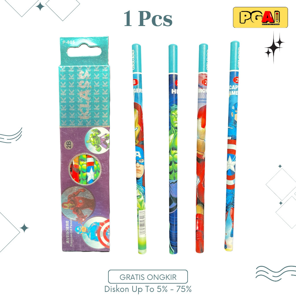 

(PGAI) PENSIL PREMIUM 2B KARAKTER AVENGERS 1 PCS ALAT TULIS KANTOR STATIONERY P-808 KLASS NON-TOXIC