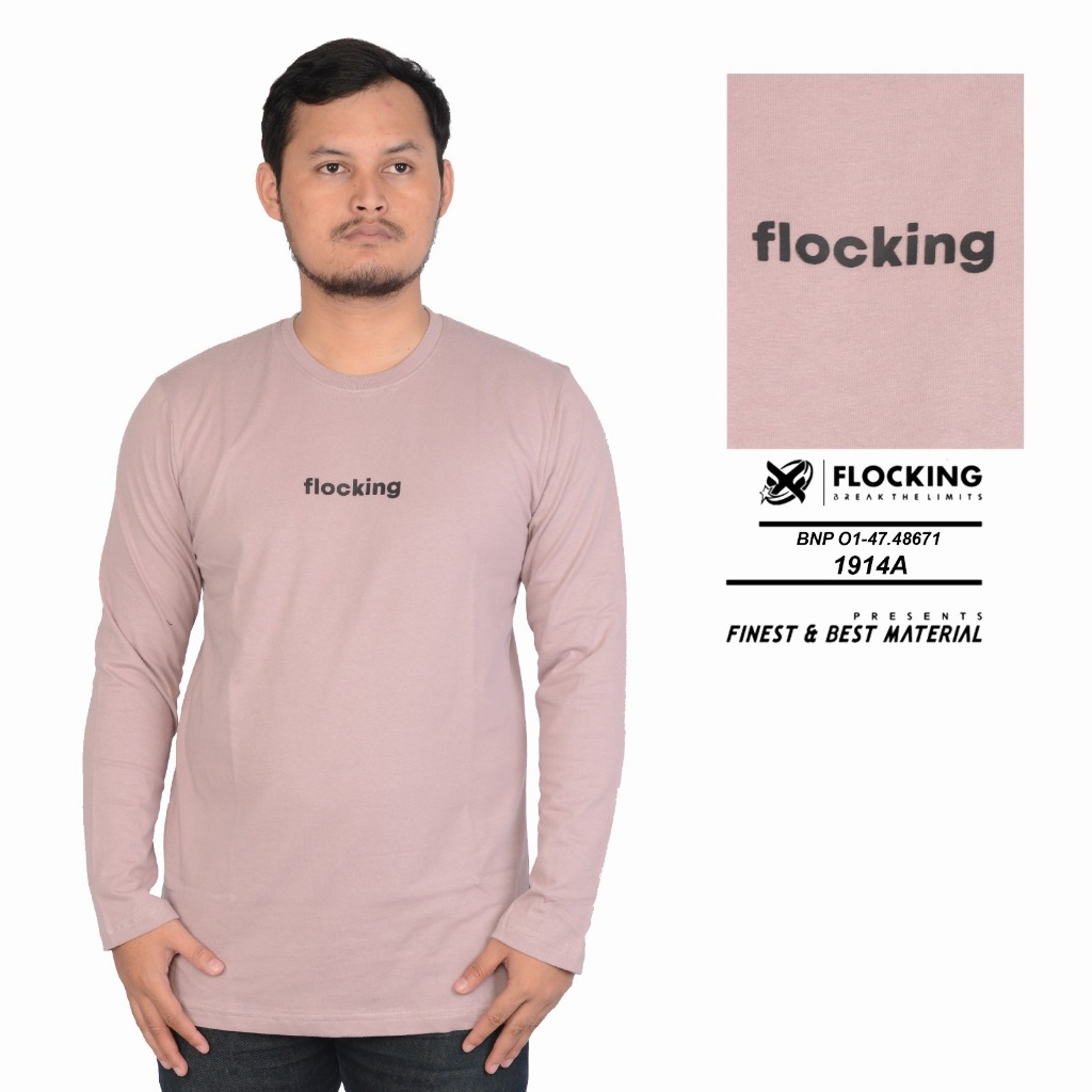 Flocking Baju Kaos Lengan Panjang Pria cotton combed 24s Dusty pink/ T-shirt Tangan Panjang