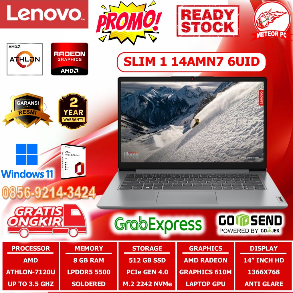 LAPTOP LENOVO IDEAPAD SLIM 1 14AMN7 6UID ATHLON 7120U 8/512GB 14"HD