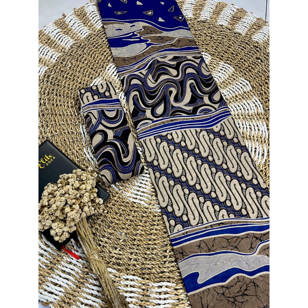 Kain Batik Motif Seno Ombak Biru Hijau Merah Kuning Bahan Katun Pekalongan 2 Meter