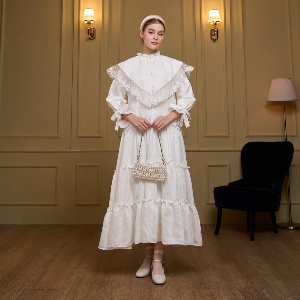 Sausan - Yara White Dress - Dress Vintage Putih Lace Premium