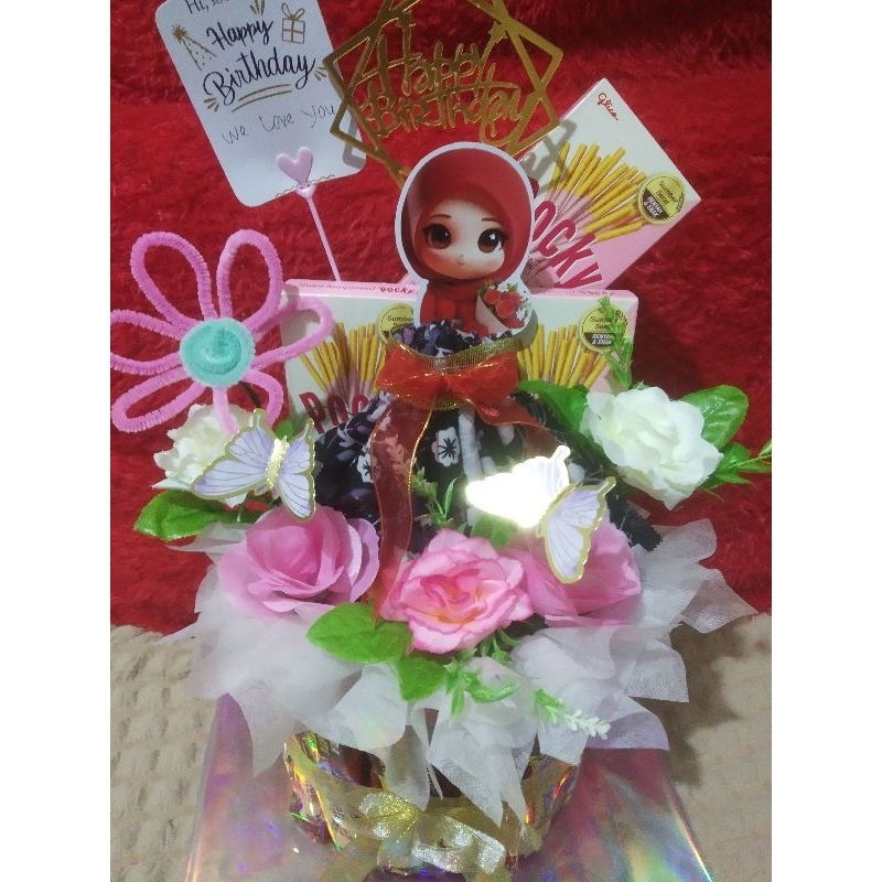 

Snack Cake beng beng+ poky poky+hijab segiempat voal motif merk Umama