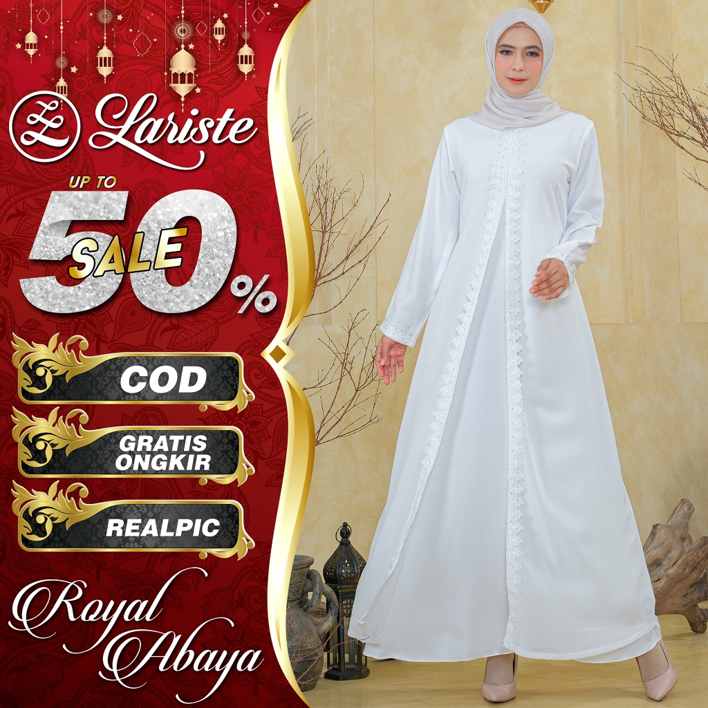 LARISTE Gamis Putih Wanita Kekinian Abaya Turkey Terbaru Mewah Elegan Premium 126 Putih