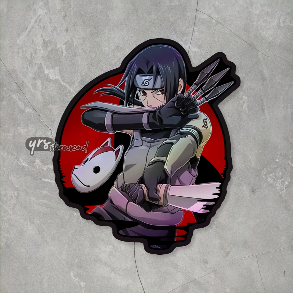 

Sticker Anime Hologram Uchiha Itachi Ukuran +- 6,4 x 5,6 sticker case hp laptop dll Max decal