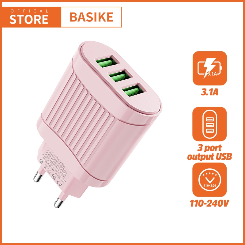 BASIKE Kepala Charger iPhone Fast Charging 30W 3 USB Original for hp Samsung Xiaomi OPPO Vivo Redmi