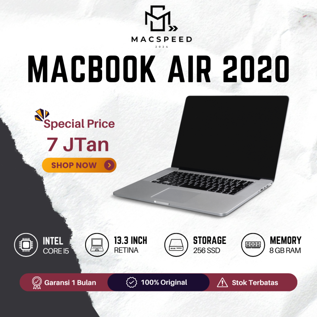 MacBook Air 2020 13 inch intel Core i3 & i5 Ram 8 & 16 SSD 128/256 Second Original Bergaransi