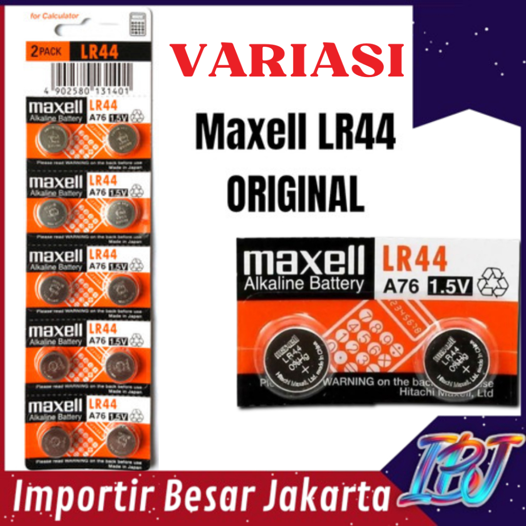 Baterai LR44 Original Maxell Batre Maxell LR44 AG13 1.5V Batre Kancing LR44 MAXELL Batre LR44 Maxell