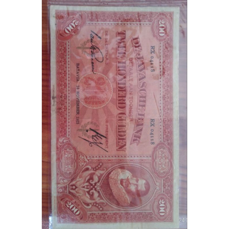 Koleksi Uang Coen 200 Gulden 1925 asli preloved