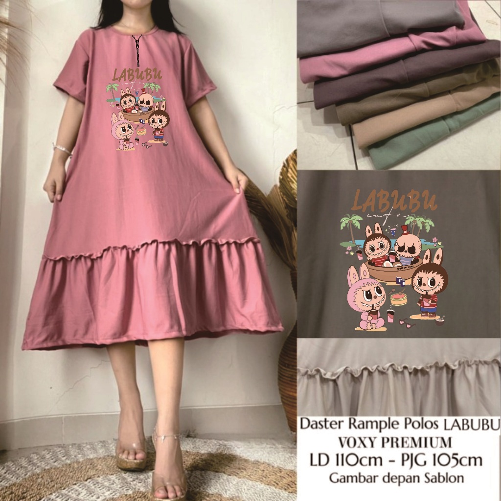 Daster Polos Labubu Voxy Premium DASTER BUSUI SLETING RAMPEL BANYAK MOTIF LABUBU BEACH PARTY ADEM FI