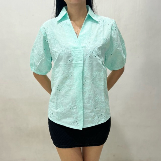 Blouse / Blus / Atasan Wanita / Semi Kemeja / Motif Bunga / Jumbo / Renda / B370