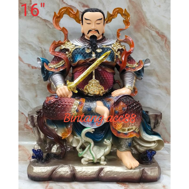 patung dewa hian tian shang ti / siong te kong - fiber - 16inch - silver