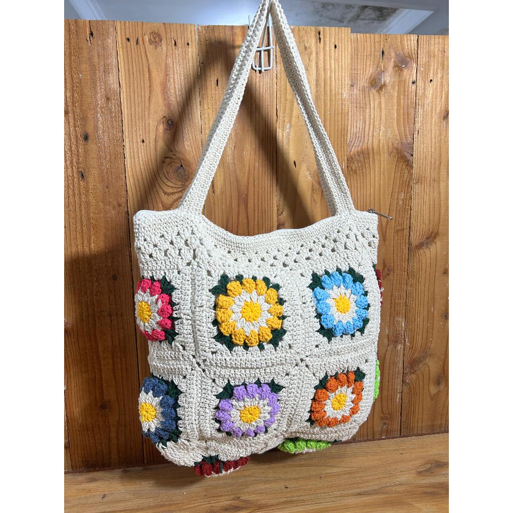 Tas Rajut Handmade Totte Bunga Timbul