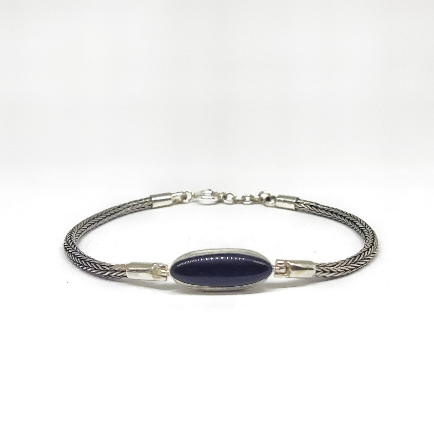 Gelang Brecelet Bangle Motif Anyaman Batu Permata Onyx Perak Silver Bali Asli 925 Pria Wanita Elegan