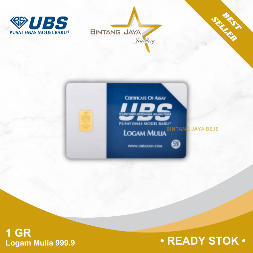 Logam Mulia UBS 1 gr gram Emas (LM) GoldBar Kadar 999.9 Sertifikat Mas UBS Gold Batangan Bersertifik