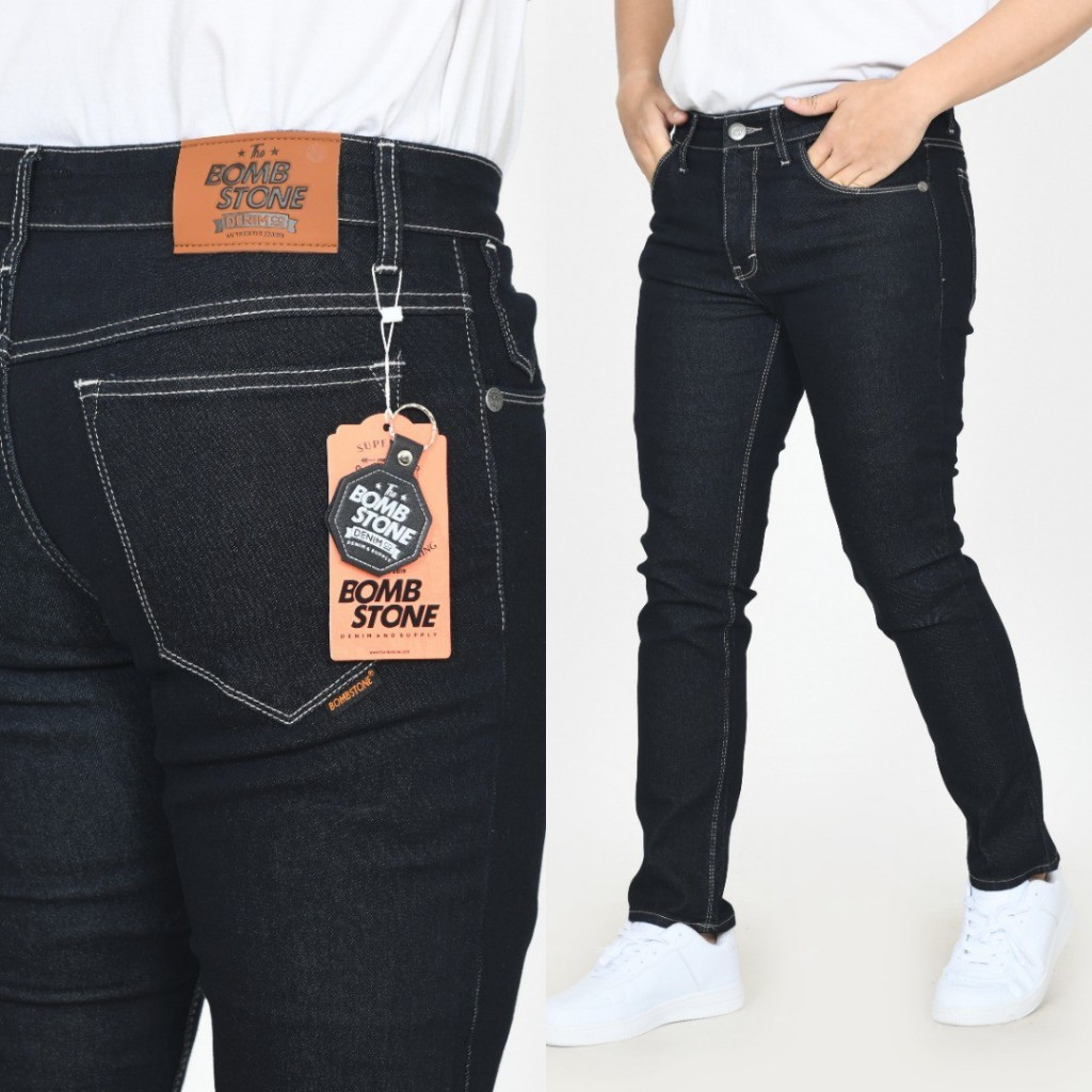 Celana Jeans Pria Panjang Slim Fit Navy Blue Celana Jeans Stretch Panjang Original